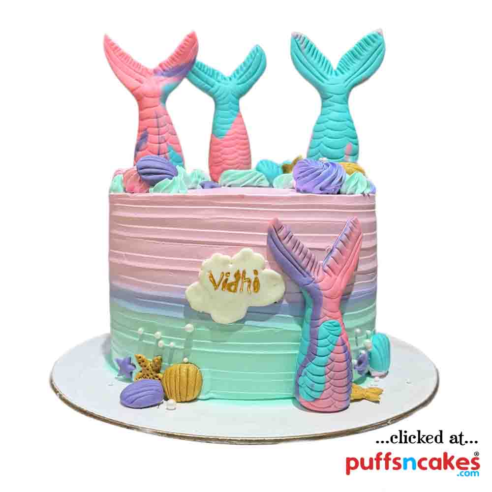 (2434) Aqua Mermaid Theme Semi Fondant Cake